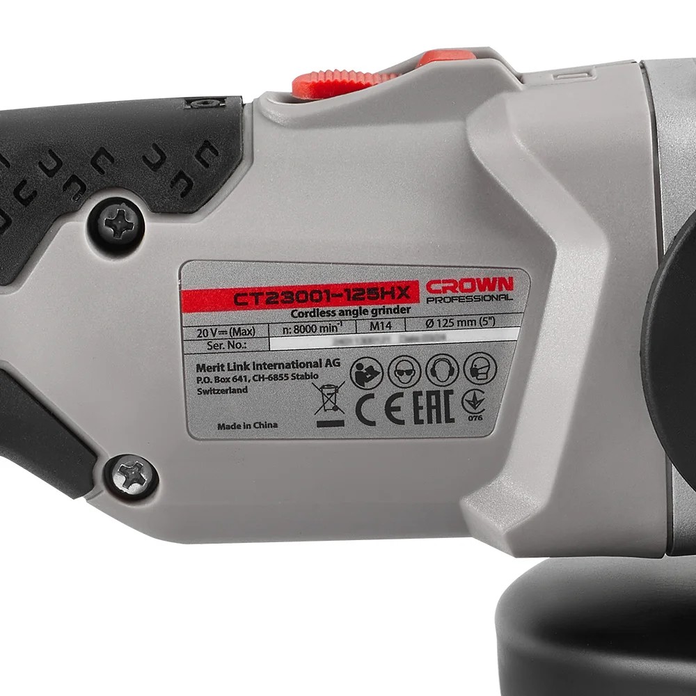 Машина угловая шлифовальная аккумуляторная CROWN CT23001-125HX-4 BMC