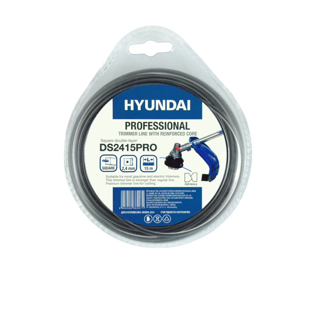 Леска для триммера HYUNDAI DS-2415 PRO 2,4мм*15м,двухсл.квадрат (отгружается кратно 10 шт)
